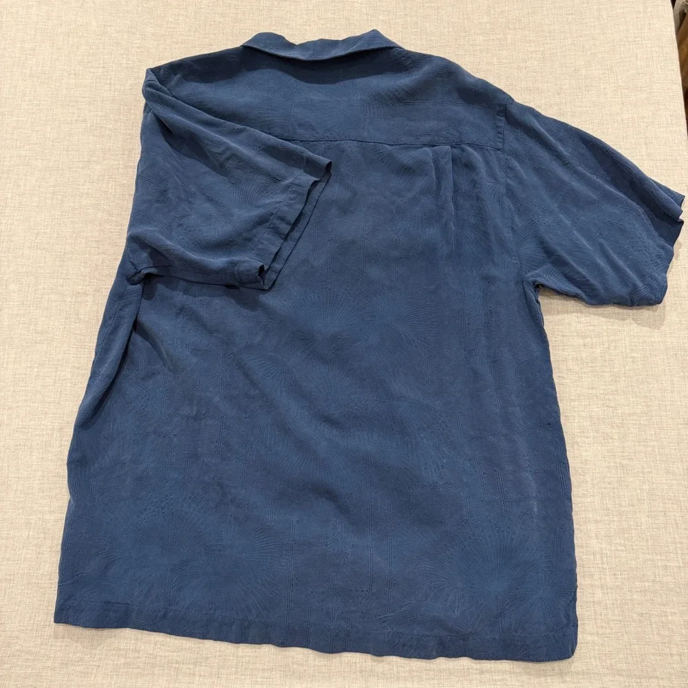 Tommy Bahama Mens XL Blue 100% Silk Palm Jacquard Short Sleeve Camp Shirt